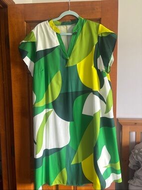 Shein Curve Green Leaf Print Shift Dress - Women's 2XL